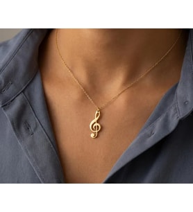 Kişiye Özel Sol Anahtarı Kolye 925K Gümüş (Gold) Müzik Severlere Özel Hediye