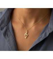 Kişiye Özel Sol Anahtarı Kolye 925K Gümüş (Gold) Müzik Severlere Özel Hediye