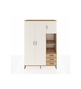 Hyperion Dolap 5 Raflı 3 Çekmeceli Tek Askılı 132x44x195 Çam-Aytaşı/Çam