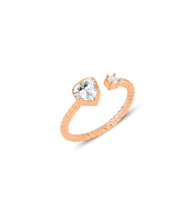 Gümüş rose zirkon taşlı kalp modeli ayarlamalı yüzük SGTL12180ROSE