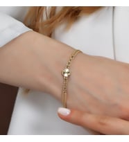 Goldium 14 Ayar Altın Kalem İşçilikli Yonca Bileklik (Sarı)