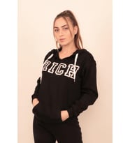 Siyah Kadın Baskılı Kapüşonlu Sweatshirt