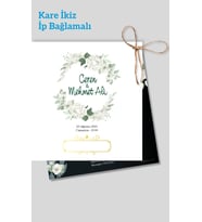 Nikah Düğün Nişan Davetiyesi Kare İkiz İp Bağlamalı 5001