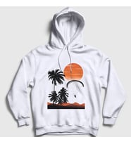 Presmono Unisex Beyaz Freedom Sunset Paragliding Kapüşonlu Sweatshirt 508801tt