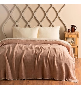 Çift Kişilik, %100 Pamuk 4 Katlı Kaliteli Müslin Yatak Örtüsü, Dekoratif Şık Yumuşak Hafif Yazlık Pike (Bej, Çift Kişilik 220x240 cm)
