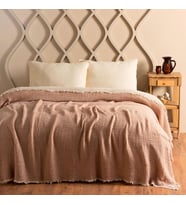 Çift Kişilik, %100 Pamuk 4 Katlı Kaliteli Müslin Yatak Örtüsü, Dekoratif Şık Yumuşak Hafif Yazlık Pike (Bej, Çift Kişilik 220x240 cm)