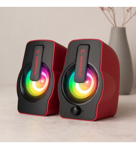 2.0 USB RGB Işıklı Kırmızı Multimedya Hoparlör Seti (1+1, 12W)