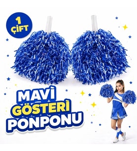 1 Çift ( 2 Adet ) Mavi Renk 23 Nisan 19 Mayıs 29 Ekim Okul Gösteri Ponponları Ekstra Dolgun