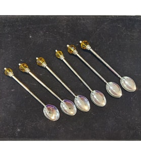 6'lı Sarı Taşlı Gümüş Renk Metal Çay Kaşığı