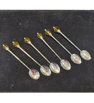 6'lı Sarı Taşlı Gümüş Renk Metal Çay Kaşığı