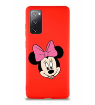 Samsung Galaxy S20 FE Soft Premier Kapak Minnie Mouse-C Tasarımlı Silikon Kılıf - Kırmızı (Şeffaf)