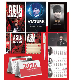 Asla Vazgeçme - Ayraç - Kartpostal - Poster - Yüzyılların Lideri Atatürk -  2026 Ajanda Komutan - Gazi Duvar Takvimi - Masa Takvimi