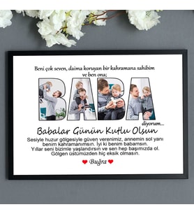 Babaya Özel Hediye BABA Tasarımlı Kişiye Özel Kolaj Fotoğraf Çerçevesi - Babalar gününe özel