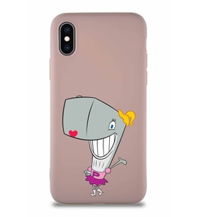 Apple iPhone X Soft Premier Kapak Pearl Yengeç Tasarımlı Silikon Kılıf - Pudra (Şeffaf)