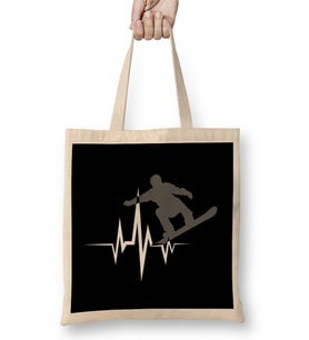 Cool Snowboarder Heartbeat Snowboarding Heart Beat Bez Çanta Uzun Saplı