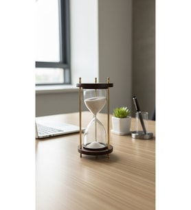 Ahşap Kaideli Dekoratif Kum Saati 14 cm Beyaz Kumlu Altın Rengi Metal Lüks Vintage Ofis Hediyelik