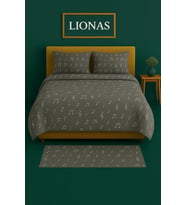 Çift Kişilik Desenli Nevresim + 2 Adet Kapaklı Yastık Kılıfı Antrasit 200x230 cm, ciftnt