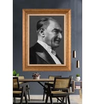 Altın Varaklı Çerçeveli Paspartulu Atatürk Tablo nh42 (Gold)