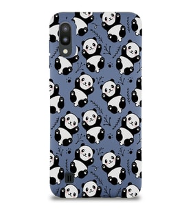 Samsung Galaxy M10 Uyumlu Lansman Kılıf Panda Tasarımlı İçi Kadife Kapak-Petrol Mavisi (Şeffaf)