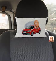 BK Gift Kişiye Özel Plakalı Kadın Renault Sandero Karikatürlü Dikdörtgen Araç Koltuk Yastığı-1