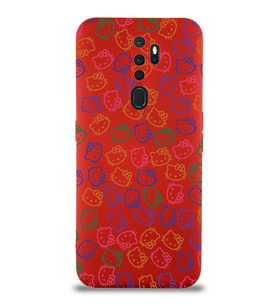 Oppo A5 2020 Uyumlu Lansman Kılıf Hello Kitty Tasarımlı İçi Kadife Kapak-Kırmızı (Şeffaf)
