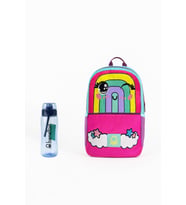 Benetton Gökkuşağı Desenli Okul Seti(İlkokul Çantası, Mavi Matara) (Pembe)