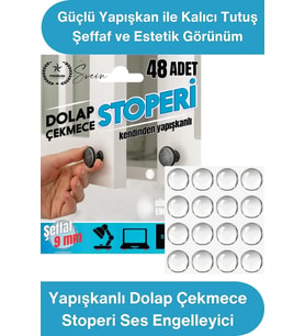 #Stoper Yapışkanlı Dolap Çekmece Stoperi Ses Engelleyici Şeffaf 48 Adet Silikon Tampon Kapak Çarpma