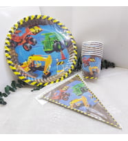 İnşaat Desenli Tabak Bardak Flama 8 Kişilik Ekonomik Set-