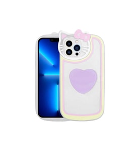 Apple iPhone 13 Pro Uyumlu Kılıf Kedi Figürlü Transparan Pop Soketli Zore Ritmik Kapak (Pembe)