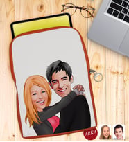 BK Gift Kişiye Özel Sevgililer Karikatürlü Taşınabilir Koruyucu Tablet Kılıfı & Organizer Çanta - Turuncu-88