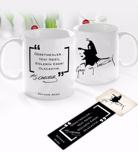 BK Gift Kişiye Özel İsimli Atatürk Temalı Kupa Bardak ve Ahşap Kitap Ayracı-27
