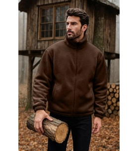 Ghassy Co. Erkek Pro Termal İç Dış Sherpa Sonbahar Kış Tam Fermuarlı Peluş Sweatshirt (KAHVE)