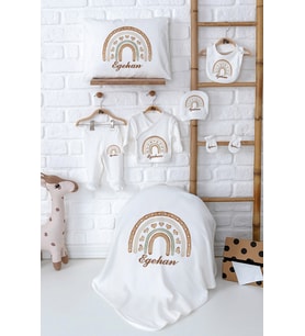 Pia Baby Premium %100 Pamuk Yenidoğan Erkek Bebek Hastane Çıkışı Hediyelik Set 5043-2 (Ekru)