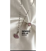 Çelik  Kuğu Kolye ve Kalpli Yüzük Set - En Güzel Hediye