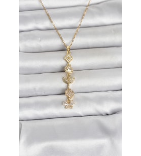 Periboia 316L Çelik Gold Renk Şans Kolyesi Y Model Zirkon Taşlı Kadın Kolye - TJ-BKO11050