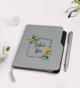 BK Gift Kişiye Özel İsimli Gri Termo Deri Defter Kalem Seti-18
