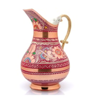 2 Litre Erzincan El Yapımı, İşlemeli Kalaylı Kalın Bakır Sürahi (Lila)