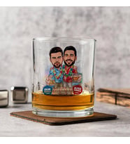 Kişiye Özel Tatildeki Dostlar Karikatürlü Viski Bardağı