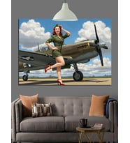Uçakta Pin-Up Kız Dekoratif Kanvas - Mdf Ahşap Tablo