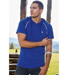 T8570 DEWBERRY KAPŞONLU ERKEK T-SHIRT-AÇIK SAX