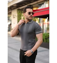 Erkek Dokulu Desen Yakalı Kısa Kollu Tişört