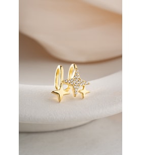 925 Ayar Gümüş Gold Kaplama 3 Yıldızlı Kıkırdak Küpe