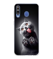 PrintiFy Samsung Galaxy M30 ile Uyumlu 1mm Slim Fit Kedi 2 050c Baskılı Şeffaf  Kılıf