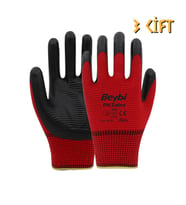 Beybi Polyester-Nitril İş Eldiveni PN5 Zebra No: 10 KIRMIZI - 3 Çift