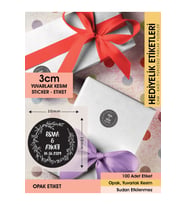 Çelenk Çiçek Motifli, Siyah Etiket Modeli Ürünlerinize Özel 3 Cm - 100 Adet Opak Sticker