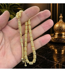 14 Ayar Altın Kaplama Tesbih - Osmanlı Motif Tesbih - Kapsül Kafes Kesim Tesbih - Füzyon Tesbih - Tesbih