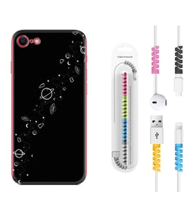 Apple iPhone 5 6 7 8 Plus Se XR Kılıf Kablo Koruma Spiral Silikon Planet 1620