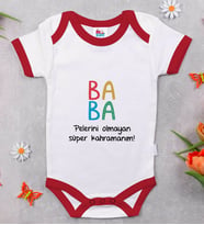 BK Kids Baba Tasarımlı Kırmızı Bebek Body Zıbın-2