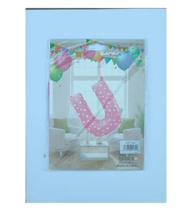 U Harf Pembe Kalp Desenli Folyo Balon 26" inç 65 cm parti, doğum 