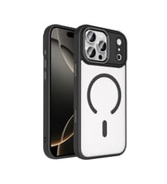 Coverzone iPhone 17 Pro ile uyumlu K?l?f Wireless ?arj �zellikli Metal buton Z-Krom MagSafe ile uyumlu ?effaf Transparan Double Color Silikon Kapak Siyah